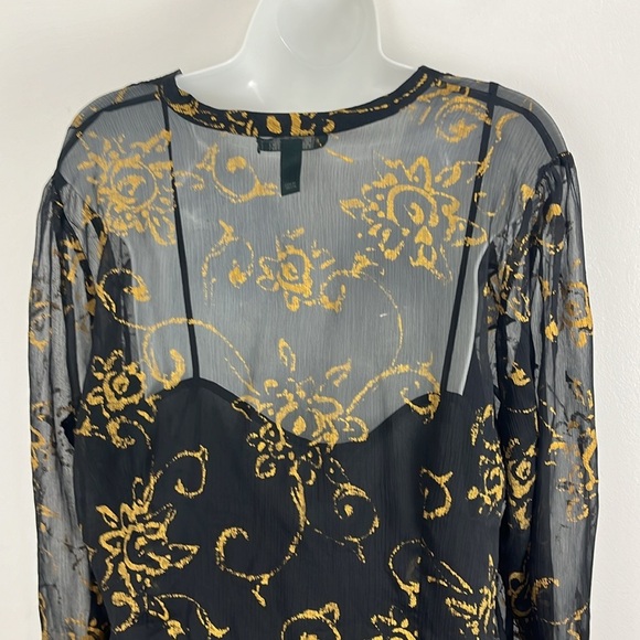 Lauren Ralph Lauren Black Sheer Ruffled Black and Gold Blouse - Picture 9 of 14